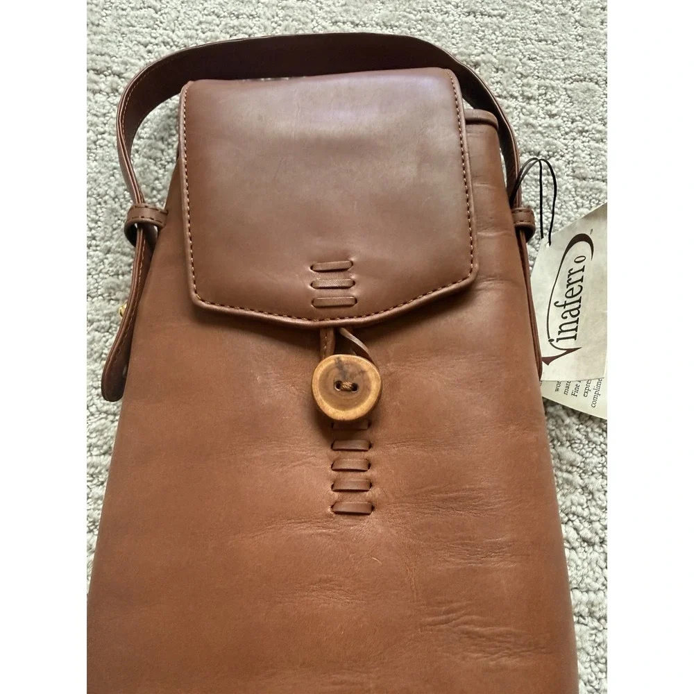 Vinaferro Genuine Leather Wine Carrier Double Brown Insulated Opener NWT Luxury